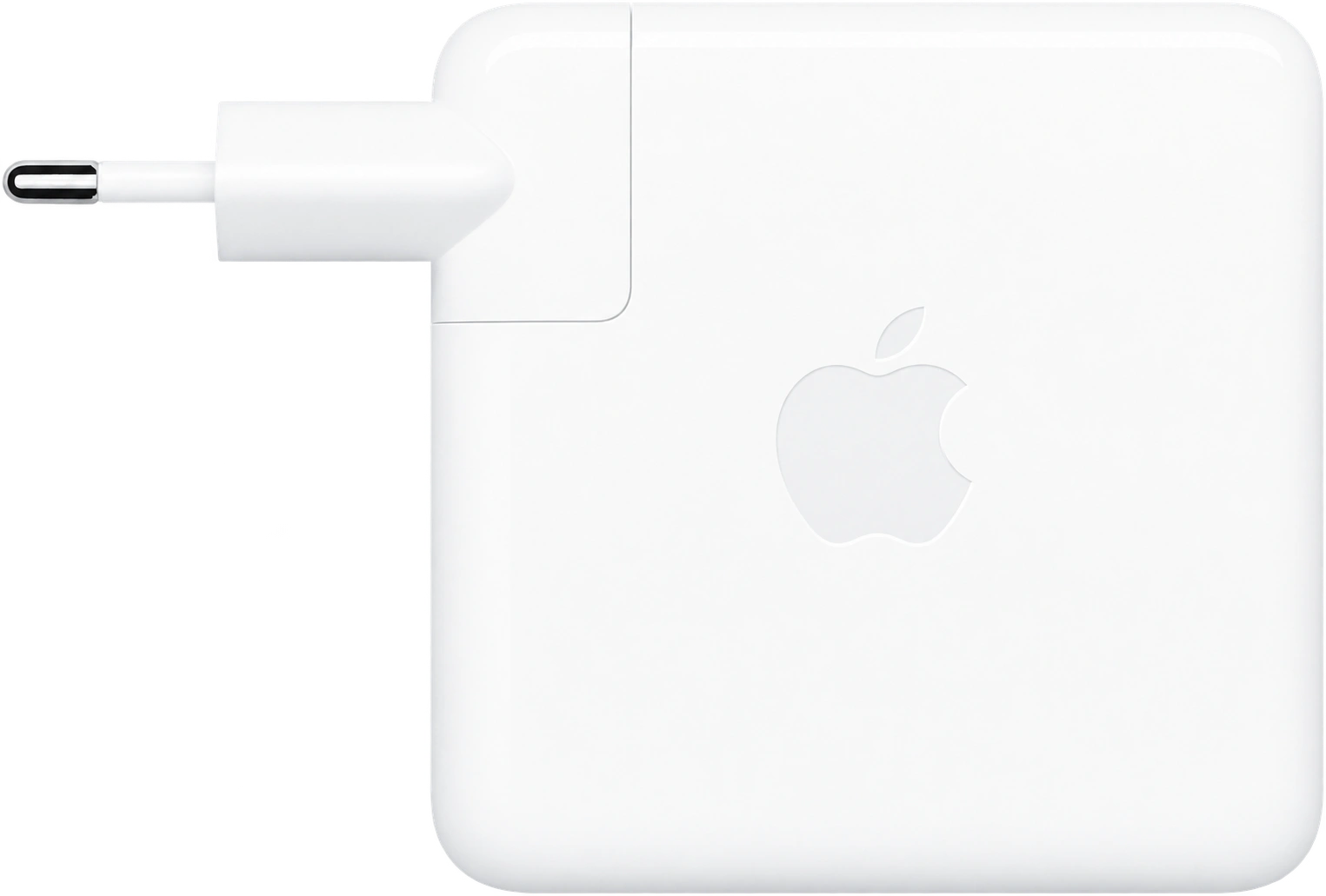 Apple 96 W USB-C-strømadapter sett fra siden med europeisk støpsel