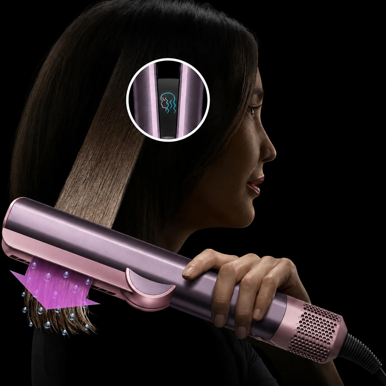 Luftstrømmen retter håret nedover – Airstrait i Plum / Blush