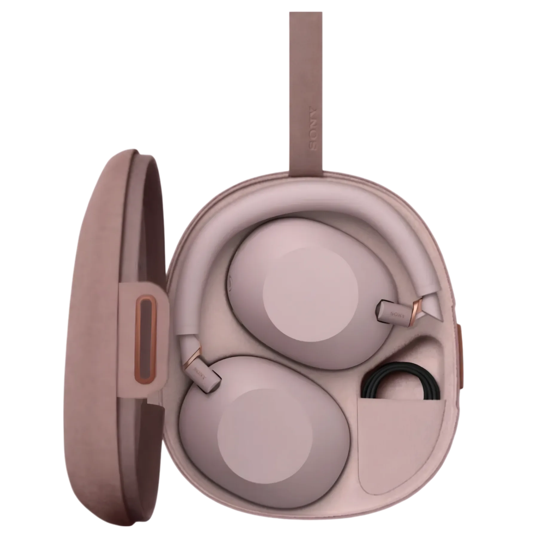 Sony WH-1000XM6 i sandrosa bæreveske